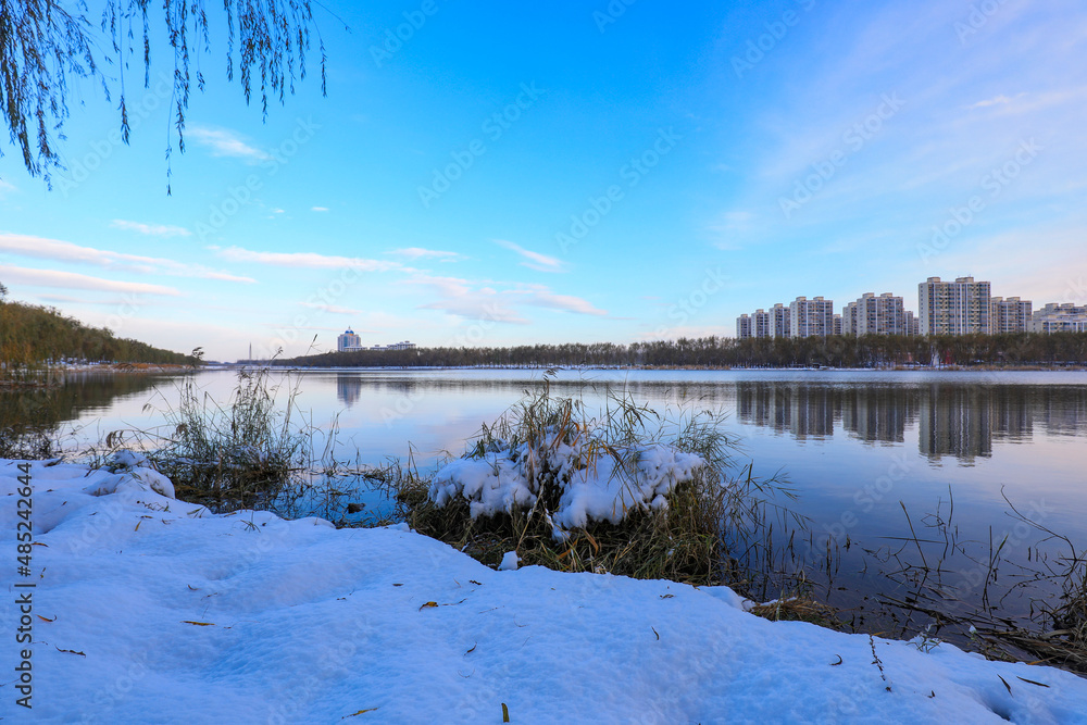 Beautiful snow scenery in a park, North China Beautiful snow scenery in a park, North China