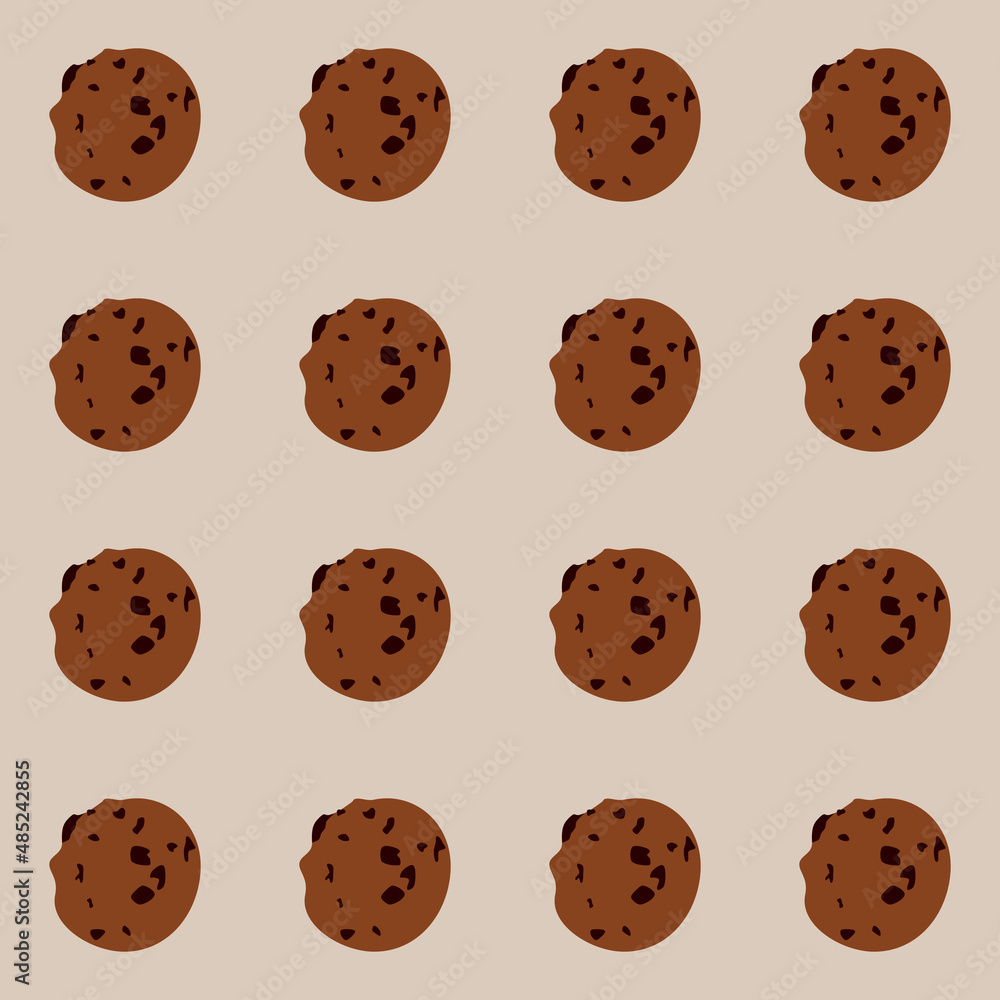 Seamless pattern with cookies. Abstract pastel pattern with tasty chocolate chip cookies. Cute pink background with sweet cookie. Seamless pattern with cookies. Abstract pastel pattern with tasty chocolate chip cookies. Cute pink background with sweet cookie.
