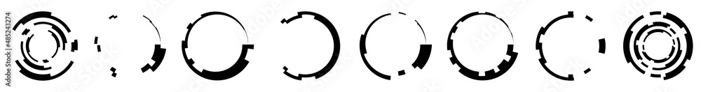 Set of abstract circle graphic. Geometric circle, ring design element. Circular, concentric angular shape icon, symbol