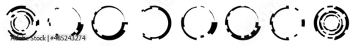 Set of abstract circle graphic. Geometric circle, ring design element. Circular, concentric angular shape icon, symbol