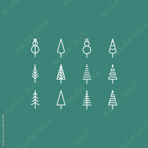 Set of pines tree logo line art simple icon isolated vector illustration template graphic design. bundle collection of various minimalist shape pine symbol of nature