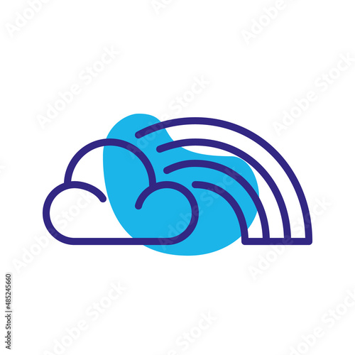 Rainbow with a cloud. Pixel perfect, editable stroke color icon