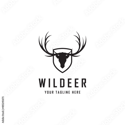 Deer antler with shield hunting wildlife animal logo design template