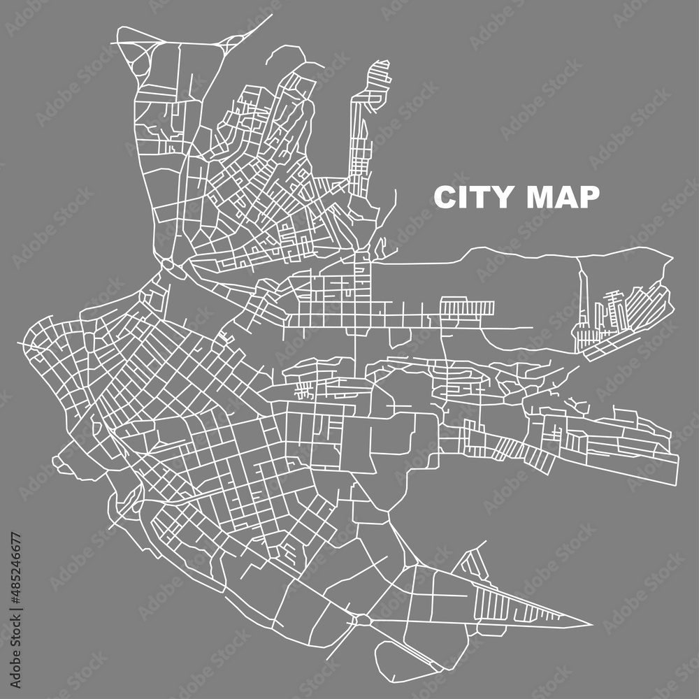 Obraz premium Irkutsk city map. Line scheme of roads. Town streets on the plan. Urban environment, architectural background. Vector