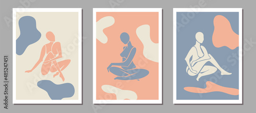 Matisse inspired posters with women silhouettes. Henri Matisse abstract female figures. Vector illustration isolated in white background