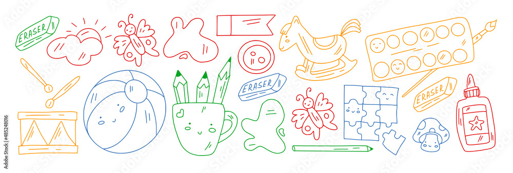 Fototapeta premium School, preschool, education. Creativity and imagination. Little children online education, e-learning.