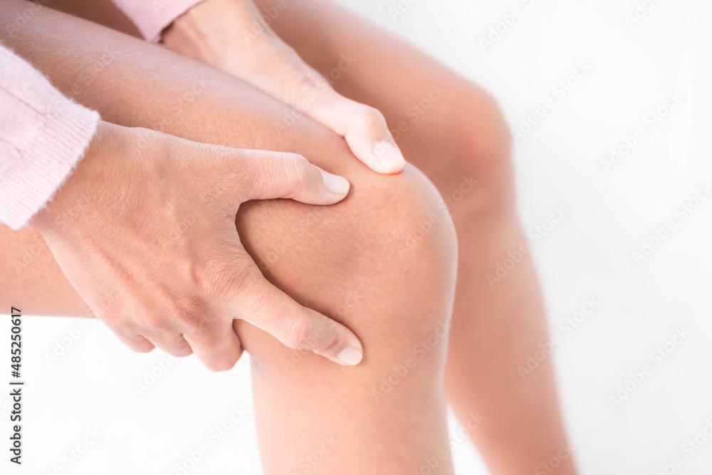 Woman knee pain legs. problem knee deterioration of the elderly.not getting enough calcium. healthcare concept.