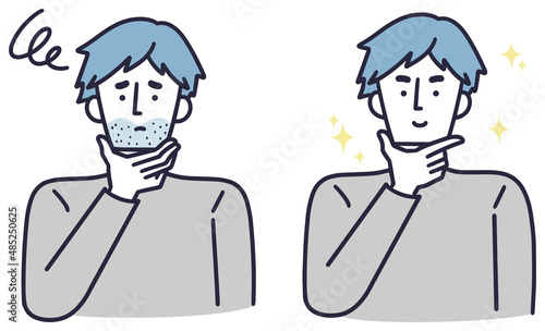 青髭が生えている男性ビフォーアフターセット　シンプルイラスト