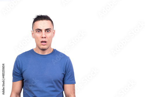 Man with blank stare and shocked expression