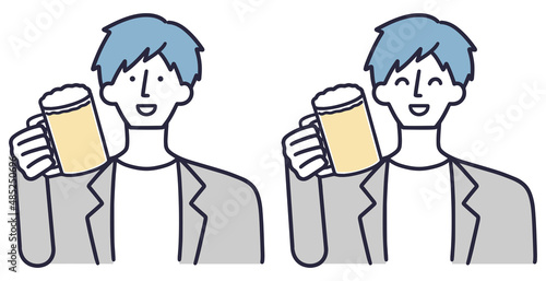 ビールを飲む男性　シンプル　イラスト