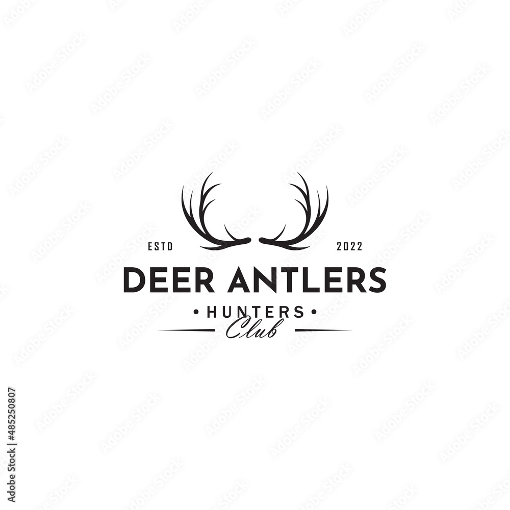Deer hunter logo template, deer antlers, vintage, brand logo