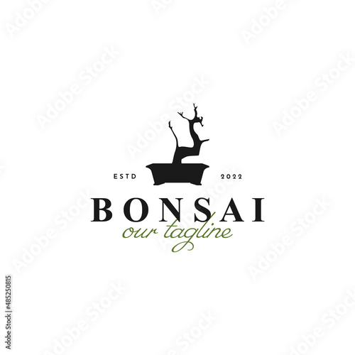 Vintage Bonsai Tree without leaf logo design template