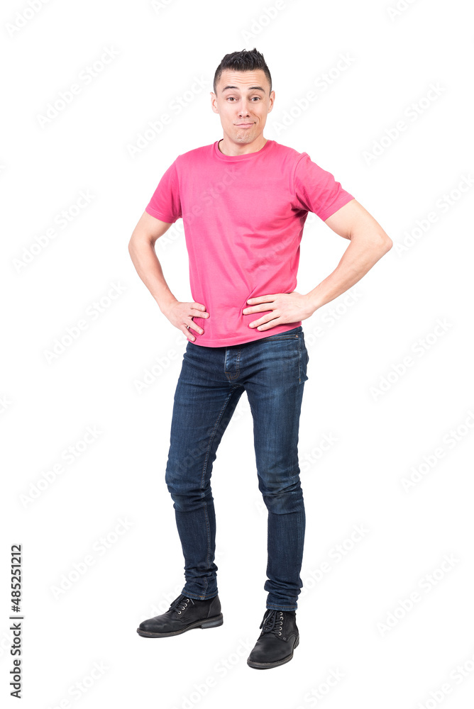 Confident man smirking in studio. White background Confident man smirking in studio. White background
