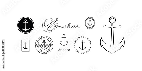 Set Bundle of Anchor Ship or Yacht Luxury Badge Vector Logo, Illustration Vintage Design of Water Transportation Concept