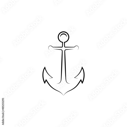 Anchor Line art of the vessel for mooring. The symbol of tourism and recreation at sea, ocean, water. Vector Illustration design