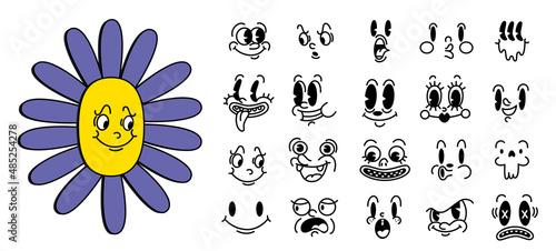 Retro 30s cartoon and comics characters faces. Traditional mascot emotions vector elements. Vintage characters creator for trending illustration.