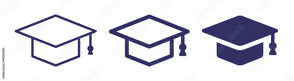 Graduation hat cap icons set. Academic cap icon vector illustration. Graduation hat cap icons set. Academic cap icon vector illustration.