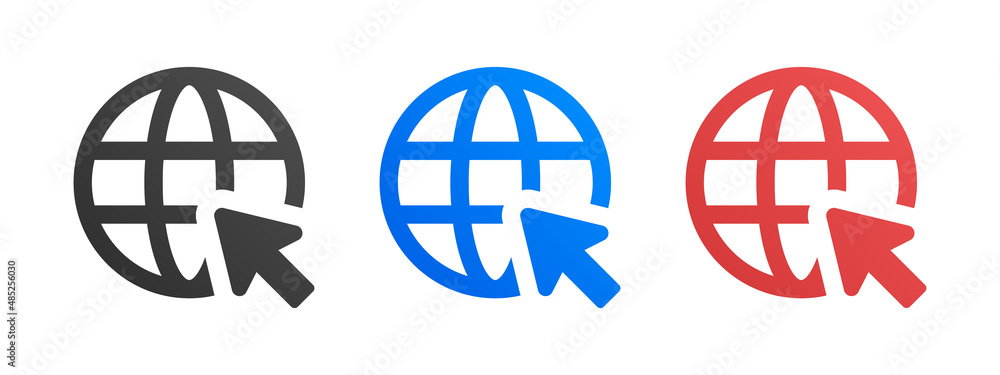 Website icon. Internet website with cursor arrow icon set.