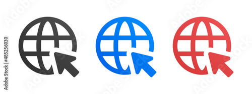 Website icon. Internet website with cursor arrow icon set.
