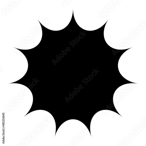 Black radial starburst, sunburst-like element, design shape vector