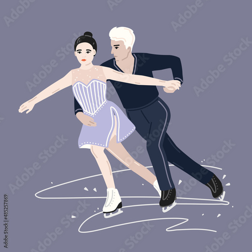 Figure Skating athletes on a competition costumes. Pair skating