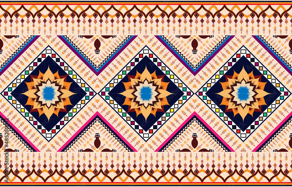 Geometric ethnic oriental seamless pattern traditional 
Design for background,carpet,wallpaper,clothing,wrapping,Batik,
fabric,Vector illustration.embroidery style.
