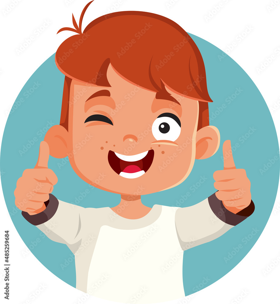 Little Boy Making Thumbs up Gesture Vector Illustration Little Boy Making Thumbs up Gesture Vector Illustration
