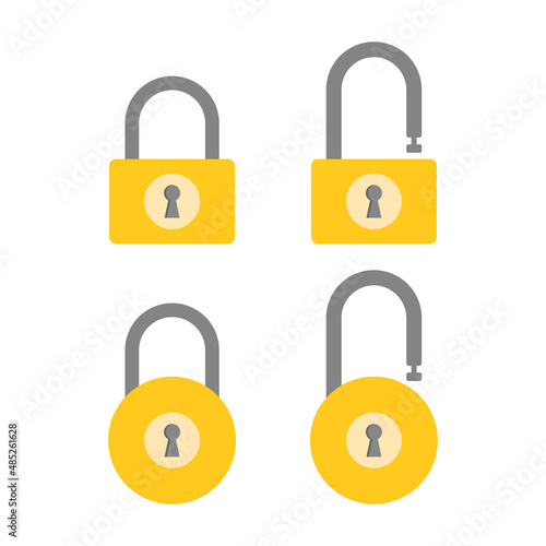 Set of padlocks flat vector icon. Rounded and square shape locks illustration for safety related illustration.