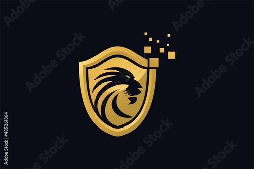Great golden lion. Lions have been used since ancient aristocratic times to represent power, majesty and leadership. The design has an expensive, exclusive look and promises a premium quality service 