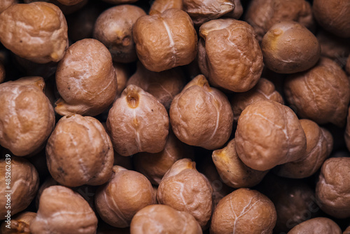 brown grains of large chickpeas shot close up macro dry cereals