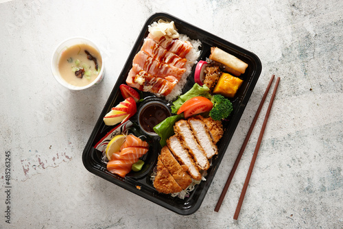 Hakata bento dish with miso soup photo