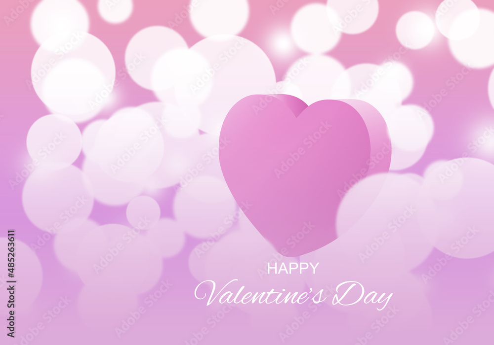 Happy valentine's day. Pink heart on bokeh background.
