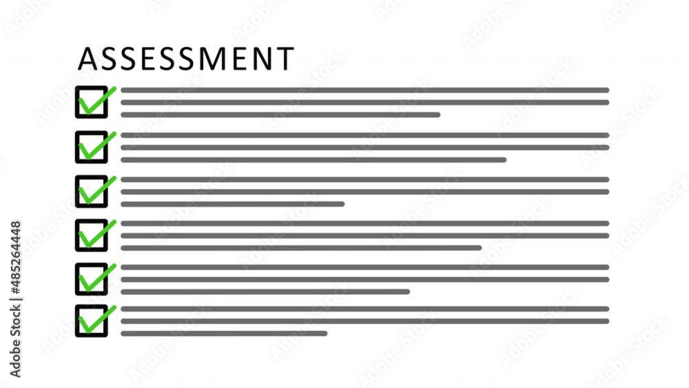 Assessment Check Mark List Animation with Box and Check Sign on Black Background Assessment Check Mark List Animation with Box and Check Sign on Black Background