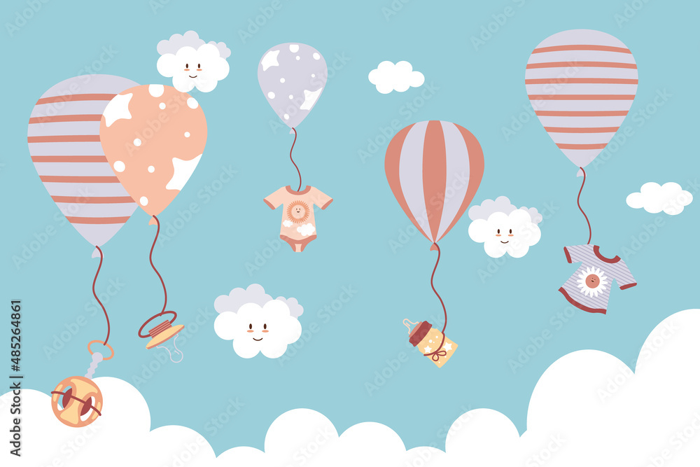 baby stuff and balloons