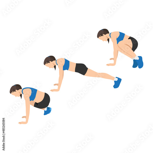 Woman doing Ski abs exercise. Flat vector illustration isolated on white background