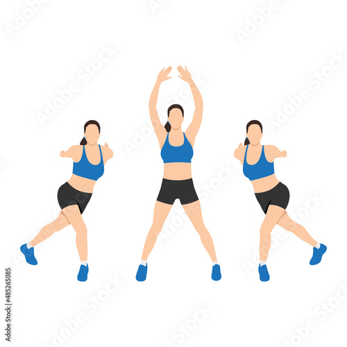 Woman doing Lateral steps pulls exercise. Flat vector illustration isolated on white background