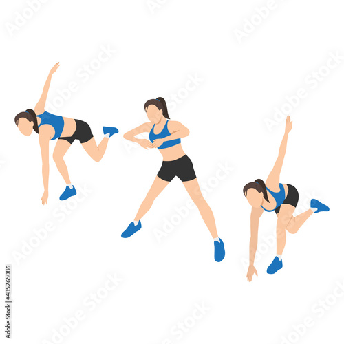 Woman doing Skating windmill exercise. Flat vector illustration isolated on white background