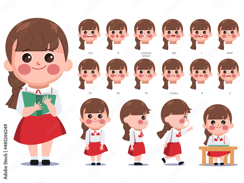 Young cute girl character for animated, Creation people with emotions face animation mouth. 