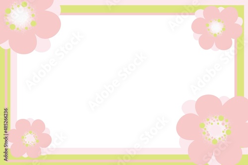 ピンクの花の可愛いフレーム 春 入園式 ポップ © レオン1788