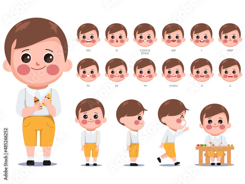 Young cute boy character for animated, Creation people with emotions face animation mouth.