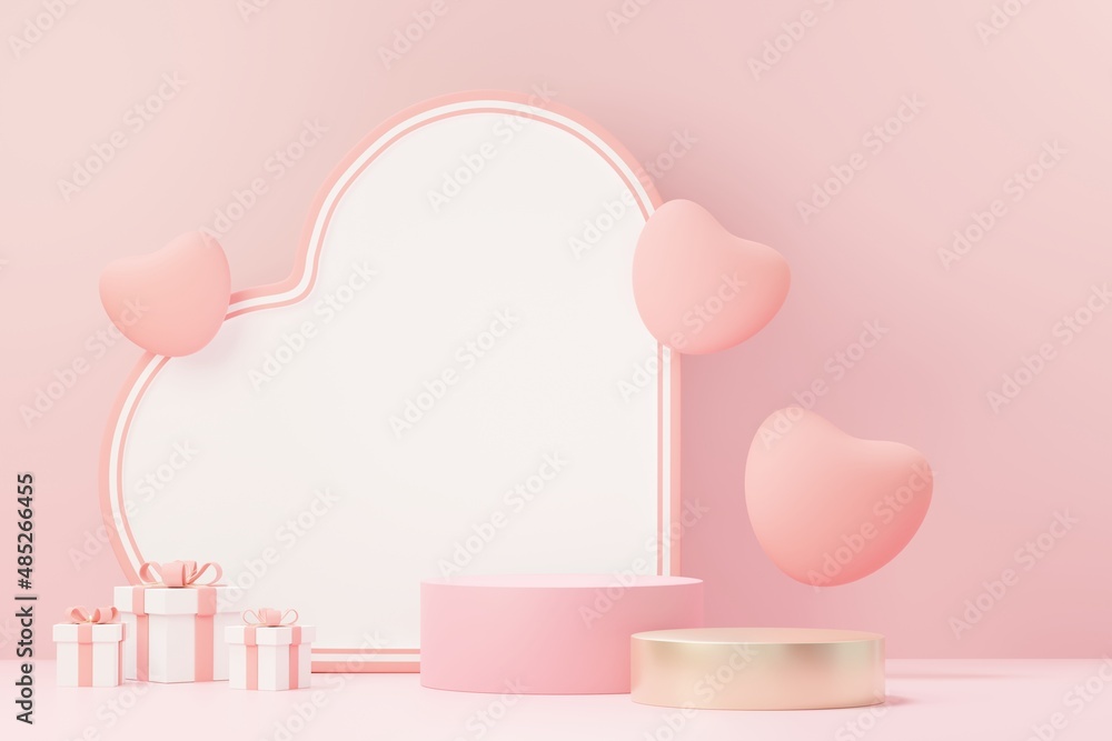 3d render minimal sweet scene with display podium for mock up and product brand presentation. Pink Pedestal stand for Valentine's Day's theme. Cute lovely heart background. Love day's design style. 3d render minimal sweet scene with display podium for mock up and product brand presentation. Pink Pedestal stand for Valentine's Day's theme. Cute lovely heart background. Love day's design style.