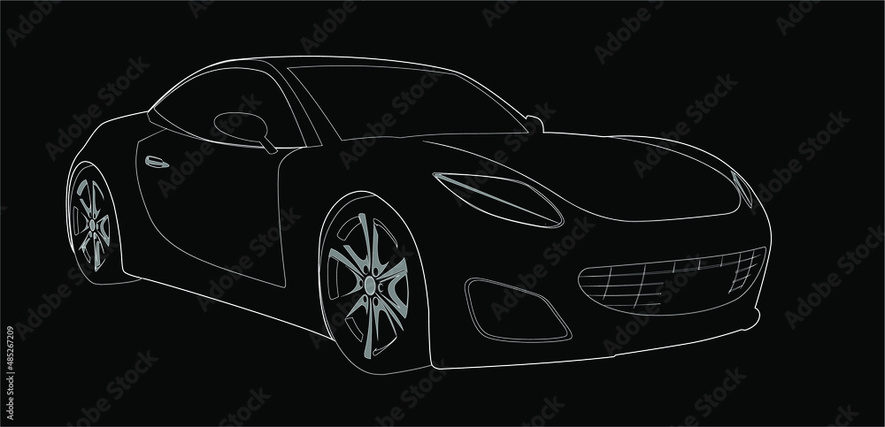 Fototapeta premium Sport car sketch over black background, vector illustration. Modern sportcar