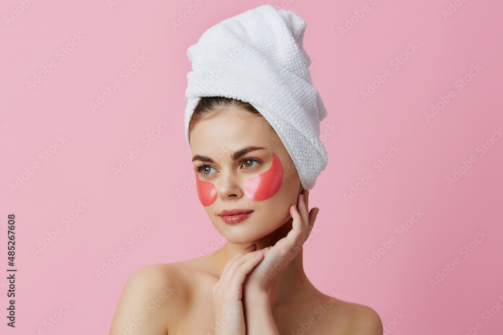 portrait woman skin care face patches bare shoulders isolated background portrait woman skin care face patches bare shoulders isolated background