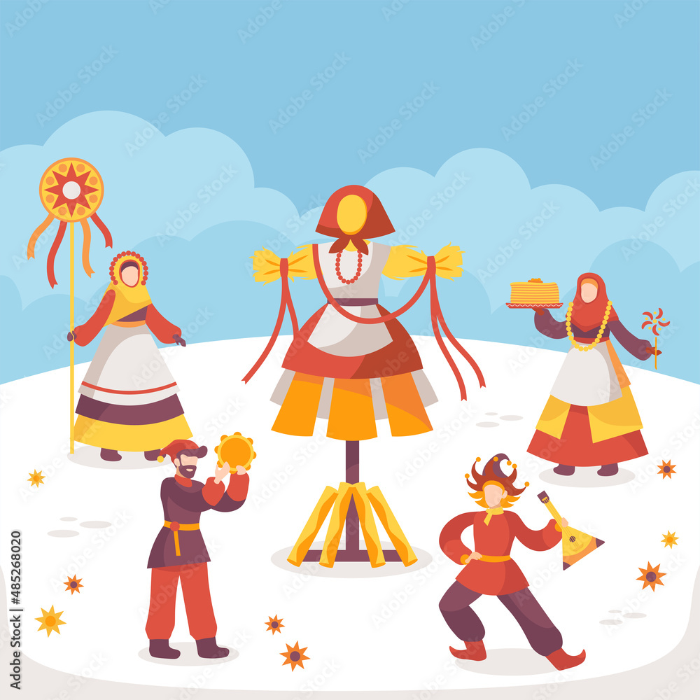 Fototapeta premium Celebrations and burning of an effigy in honor of Maslenitsa