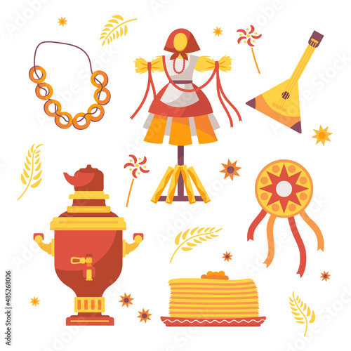 Set of attributes for Maslenitsa holiday