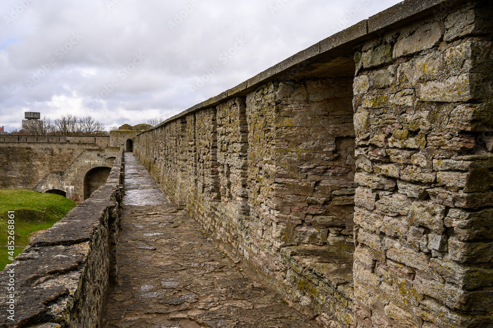 Fortress wall Ivangorod. Ivangorod fortress. History of Russia. fortress courtyard Fortress wall Ivangorod. Ivangorod fortress. History of Russia. fortress courtyard