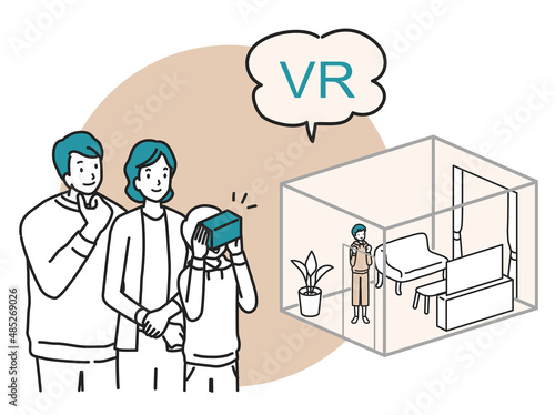 VRで内見をする若い家族