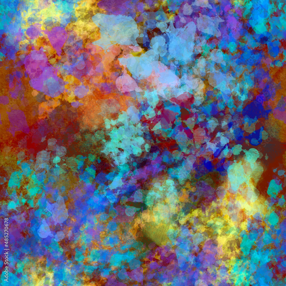Abstract hand painted seamless pattern with smudges, blots, spots, splashes and strokes Vivid color palette