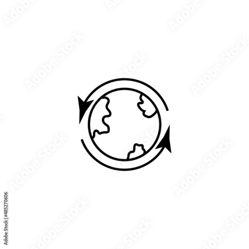 Travel, vacation and summer holiday concept. Vector outline symbol for sites, advertisement, stores etc. Line icon of Earth planet surrounded by arrows