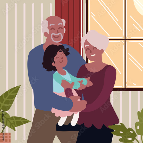 grandparents carrying a granddaughter